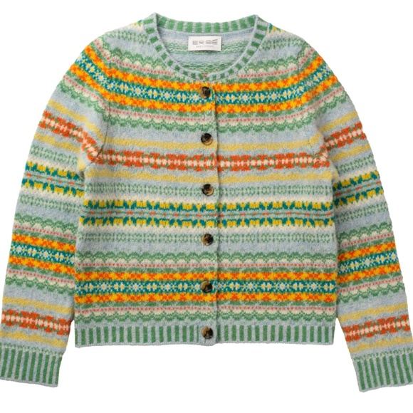 Eribe Westray caridgan fair isle Torridon green blue orange NWT - Picture 2 of 7